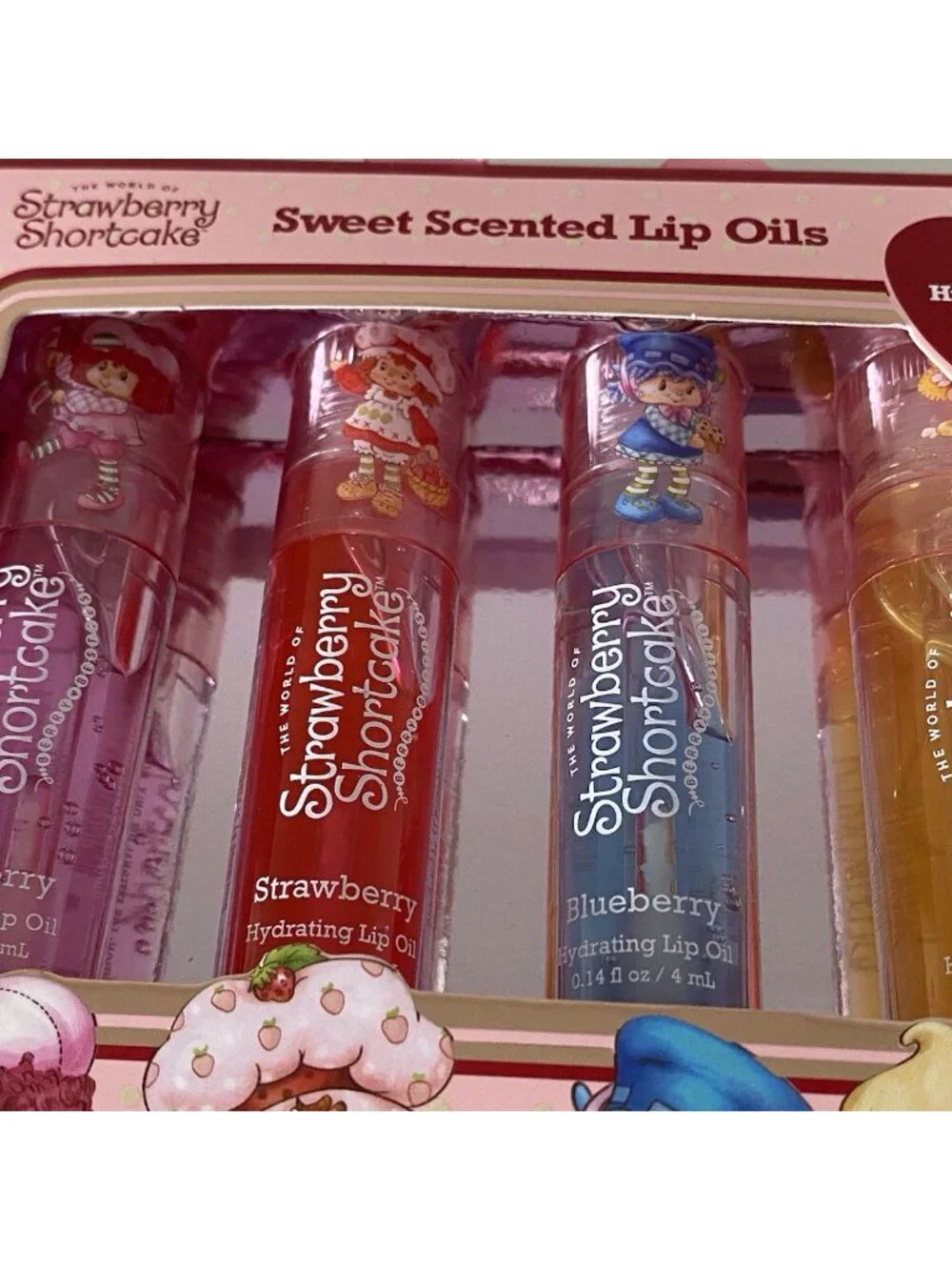 4 Pk Strawberry Shortcake Scented Hydrating‎ Lip Oils Raspberry Blueberry Lemon